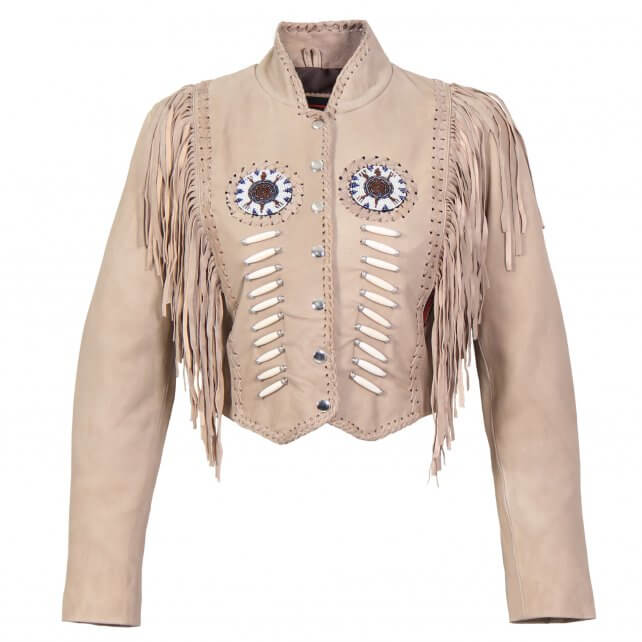 Ladies Bone and Bead Fringe Leather Jacket 3XL Ladies Bone and Bead Fringe Leather Jacket 3XL