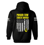 Proud Tow Truck Driver American Flag Hoodie | Tow Truck | Trucker | Car Towing | Patriotic Trucker Drivers | American Flag | Unisex Hoodie