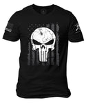 Punisher Black Crew Neck-T-shirt | Grunge Punisher T-shirt | Patriotic Flag Shirt | American flag Grunge Punisher T-shirt