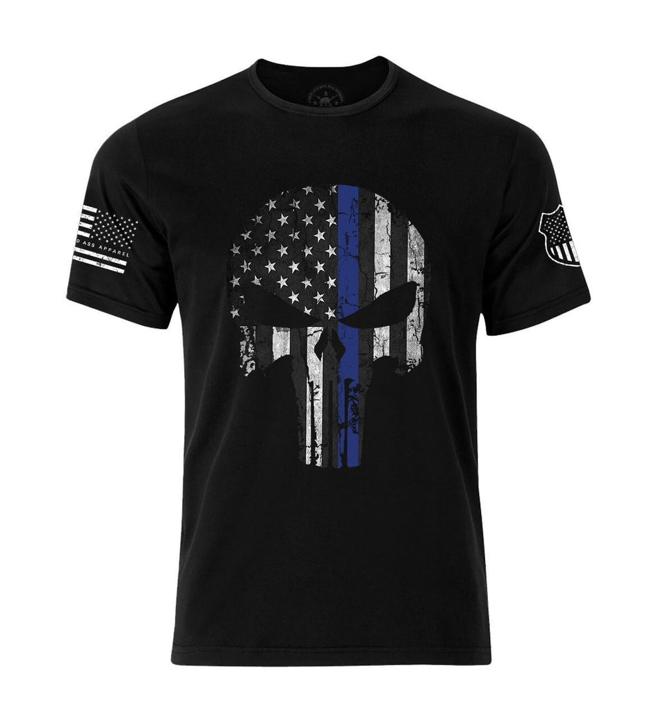 Punisher Skull Thin Blue Line T shirt Patriotic Skull American Flag American Bad Ass Apparel