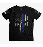 Punisher Skull Thin Blue Line T-shirt | Patriotic Skull American Flag T-shirt | Punisher Skull Police Officer shirt | Thin Blue Line T-shirt