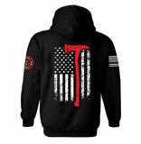 USA Flag Fire Fighter Axe Hoodie | Patriotic Fire Fighter USA Flag | Distressed American Flag | Fire Fighter | Thin Red Line | Unisex Hoodie