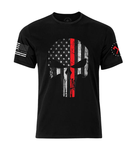 Punisher Skull Thin Red Line | Firefighter T-shirt | Patriotic American Skull shirt | Firefighter Skull T-shirt | Punisher T-shirt