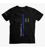 Thin Blue Line Cross USA Flag T-shirt |  American Flag Cross T-shirt | Honor Police Officer Cross | Patriotic Cross T-shirt | Cross T-shirt