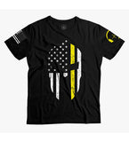 Thin Yellow Line 911 dispatcher T-shirt | Spartan Patriotic Flag Shirt | Thin Yellow Line Spartan Helmet T-shirt | 911 dispatcher  T-Shirt