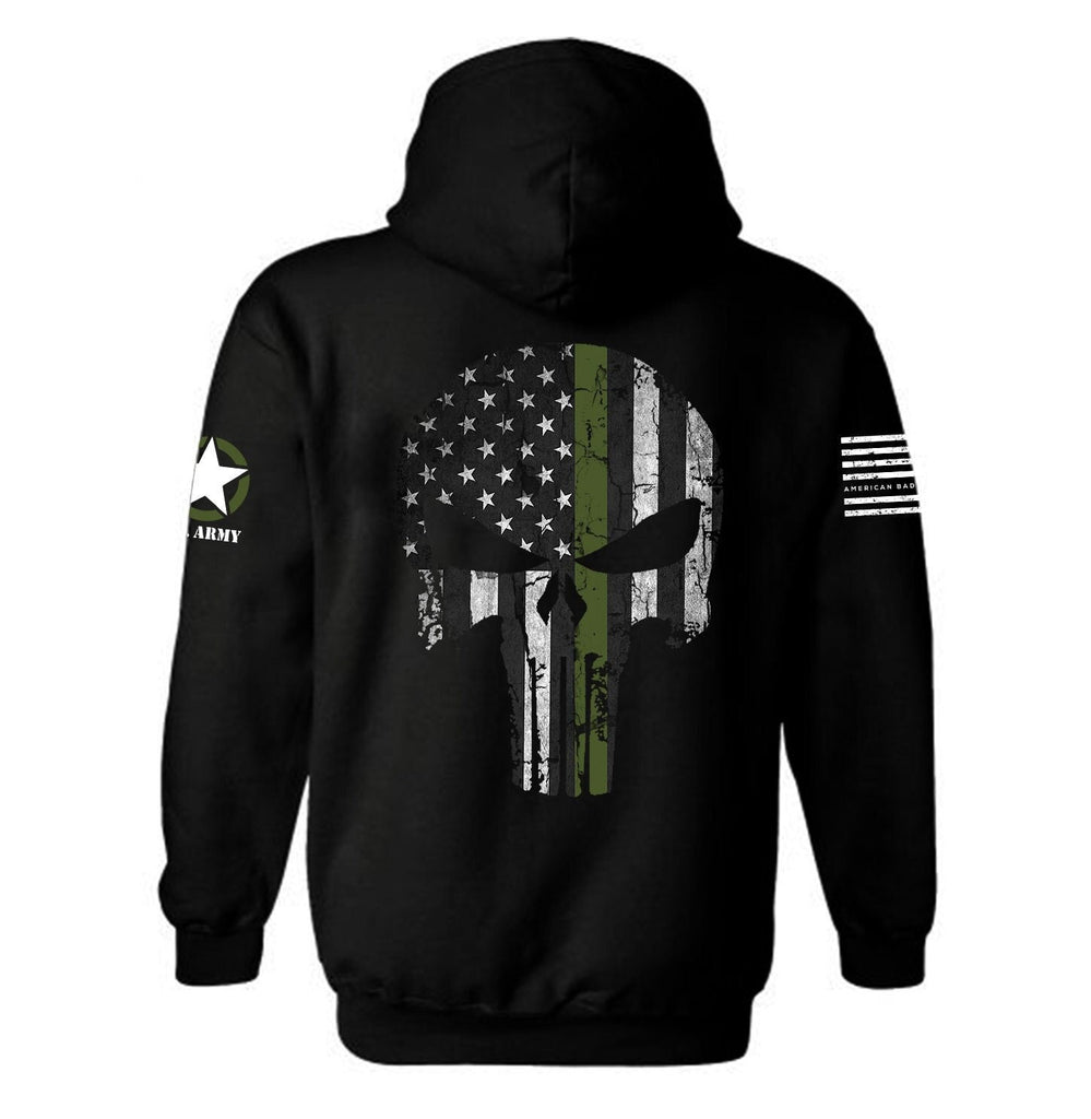 Punisher Skull Thin Green Line Hoodie Patriotic Skull American