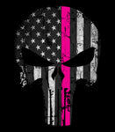 Punisher Skull Thin Pink Line | Cancer Support T-shirt | Patriotic Cancer Support Ribbon | USA Flag T-shirt | Thin Pink Line T-shirt