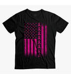 Cancer Support American Flag and Ribbon T-shirt |  Pink Ribbon Cancer Support | Breast Cancer Awareness T-shirt | Unisex T-shirt