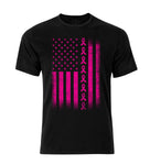 Cancer Support American Flag and Ribbon T-shirt |  Pink Ribbon Cancer Support | Breast Cancer Awareness T-shirt | Unisex T-shirt