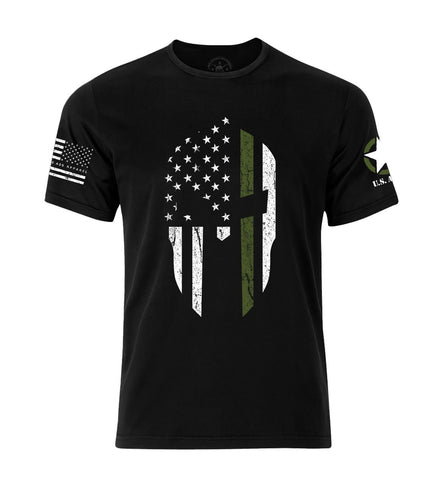 Thin Green Line Army T-shirt | Spartan Patriotic Flag Shirt | Thin Green Line Spartan Helmet T-shirt | Army officers T-Shirt