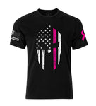 Thin Pink Line Cancer Support T-shirt | Spartan Patriotic Flag Shirt | Thin Pink Line Spartan Helmet T-shirt | Cancer Support Shirt