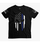 Thin Blue Line Police Officer T-shirt | Spartan Patriotic Flag Shirt | Thin Blue Line Spartan Helmet T-shirt | Police officers T-Shirt