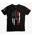Thin Red Line Firefighter T-shirt | Spartan Patriotic Flag Shirt | Thin Red Line Spartan Helmet T-shirt | USA flag Shirt