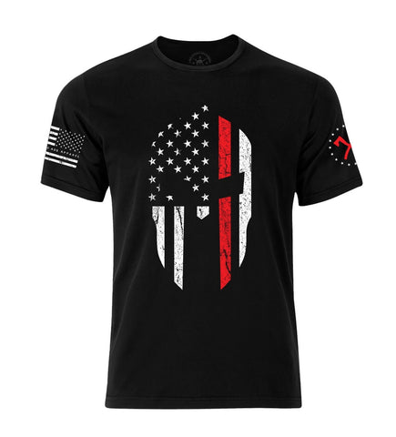 Thin Red Line Firefighter T-shirt | Spartan Patriotic Flag Shirt | Thin Red Line Spartan Helmet T-shirt | USA flag Shirt