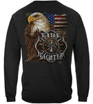 Firefighter Eagle and Flag - Firefighter- Hoodie-Long Sleeve Shirt-Premium Crewneck Firefighter T-Shirt-Fire fighter gift