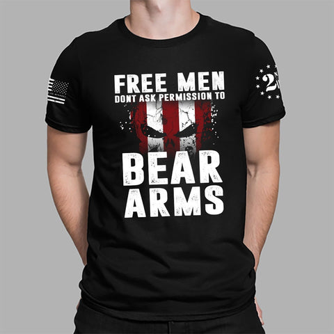 Free Men Don't Ask Permission to Bear Arms Patriotic American Flag T-shirt | 2nd amendment  Shirt | USA Flag T-shirt