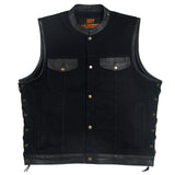 Men's Black Denim and Leather Vest