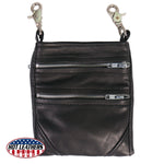 USA Made Premium Leather 3 Zipper Clip Pouch