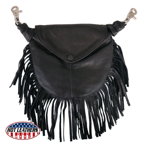 USA Made Premium Leather Fold Over Clip Pouch with Fringe