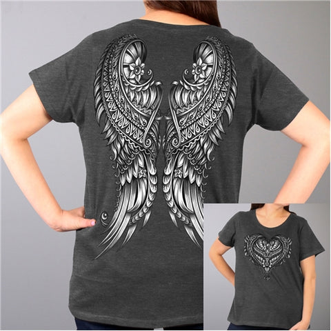 Ornate Angel Wings Curvy Ladies T-Shirt