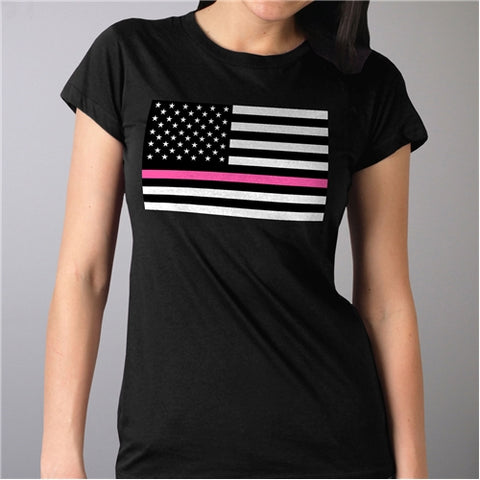 Full Cut Thin Pink Line American Flag T-Shirt