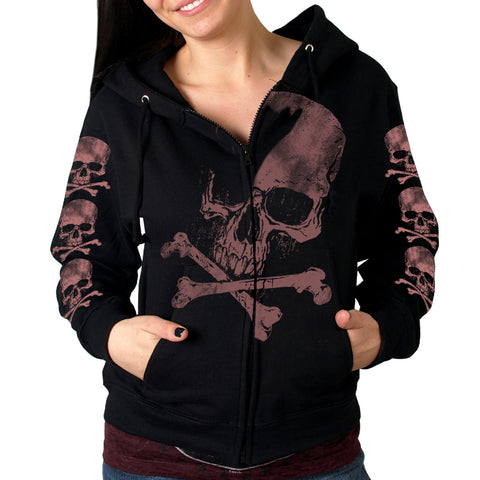 Skull and Crossbones Jumbo Print Ladies Hooded Sweatshirt
