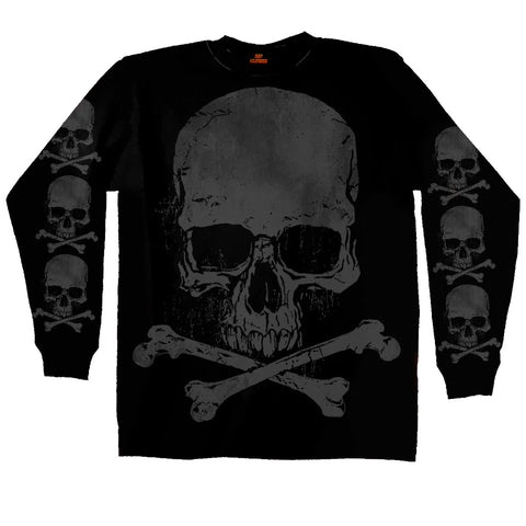 Jumbo Print Skull and Cross Bones Long Sleeve Shirt