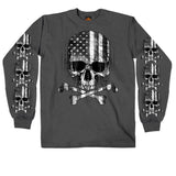 Men's Charcoal Long Sleeve Flag Skull Shirt