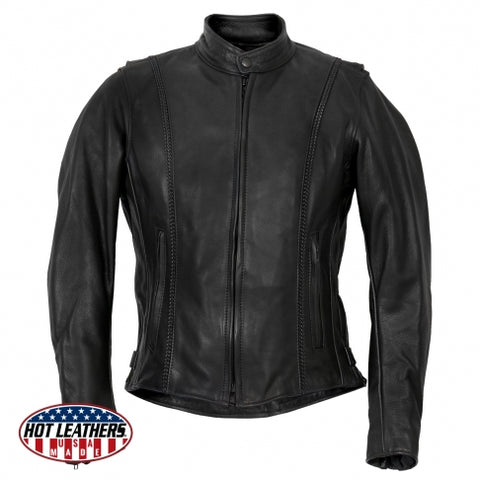 USA Made Ladies Leather Jacket with Braided Detail