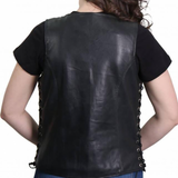 Ladies Side Lace Zip Up Leather Vest