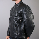 Men's Leather Jacket with Reflective Piping