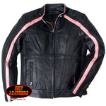 Pink Striped Leather Jacket with Reflective Piping