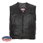 Hot Leathers Premium USA Made Leather V Neck Zipper Front Vest