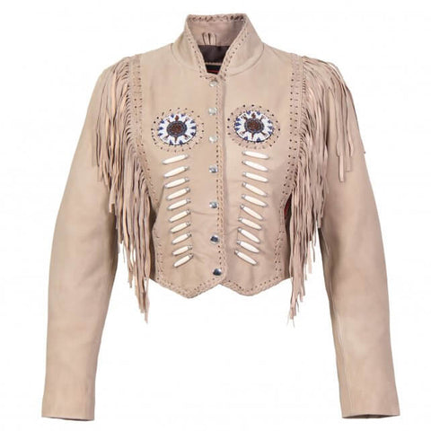 Ladies Bone and Bead Fringe Leather Jacket – American Bad Ass Apparel